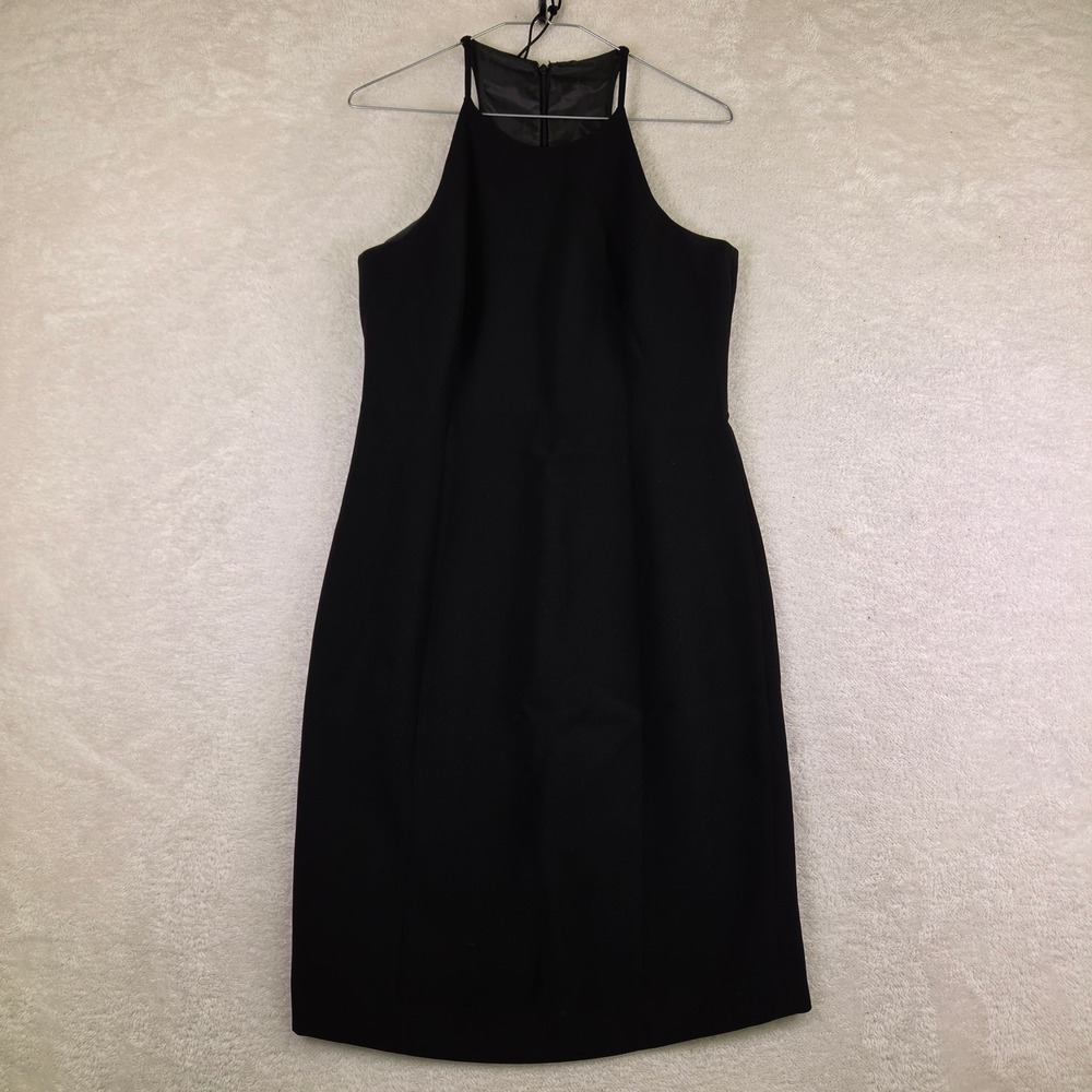 Black Halter Neck Sheath Dress Sleeveless Minimalist Cocktail Midi LBD